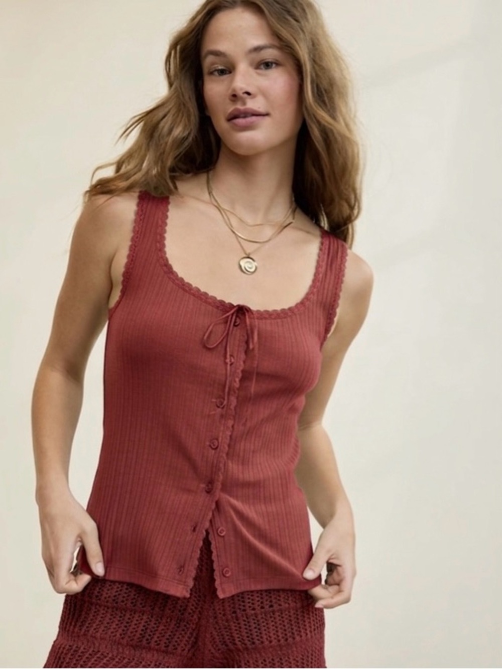 Aerie Sneak Peek Tank Top | Rust Brick Red